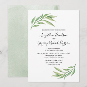 Watercolor Botanical Leaves Wedding Invitation