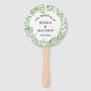 Watercolor Botanical Leaves Wedding Welcome Sign Hand Fan