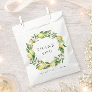 Watercolor Botanical Lemon Wreath Wedding Favour Bags