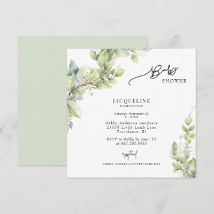 Watercolor Botanical Light Sage Square Baby Shower Invitation