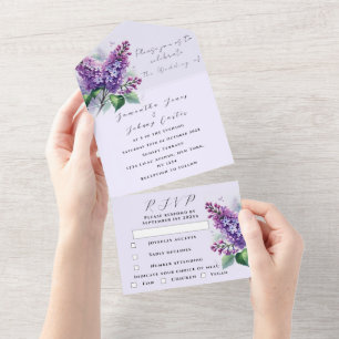 Watercolor Botanical lilac Purple Floral Wedding A All In One Invitation