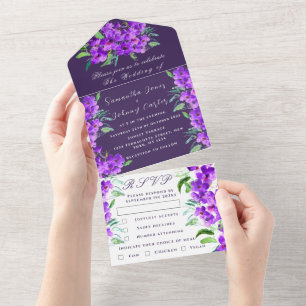 Watercolor Botanical Lilac Purple Floral Wedding All In One Invitation