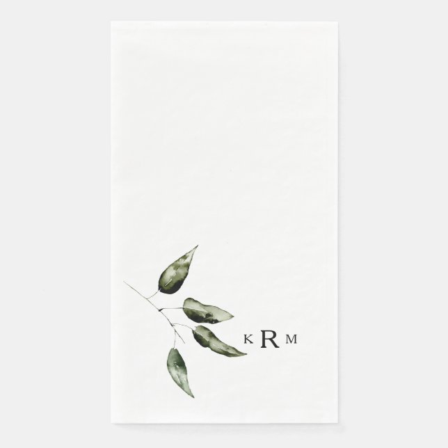 Watercolor Botanical Monogram Napkin (Front)