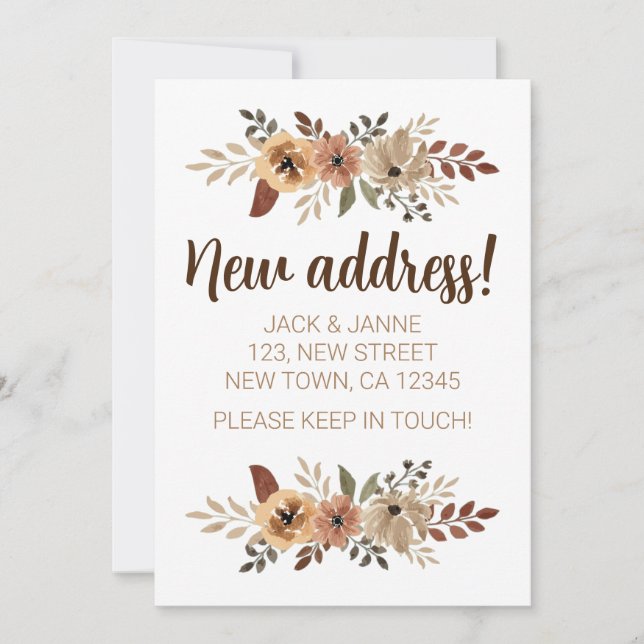 Watercolor Botanical New Address Announcement Card (Front)
