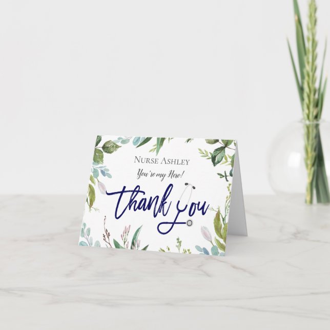 Watercolor Botanical Nurses Doctors Personalised Thank You Card (Front)