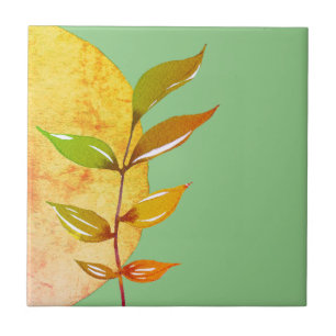 Watercolor Botanical on Green Tile