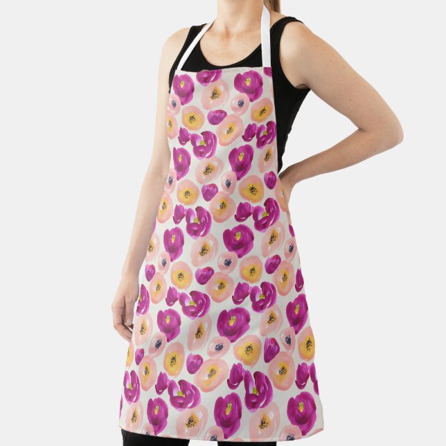 Watercolor Botanical Pattern Apron (Insitu)