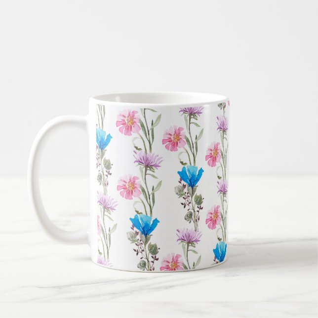 Watercolor botanical pattern coffee mug (Left)