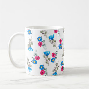 Watercolor botanical pattern of bright pink spring coffee mug