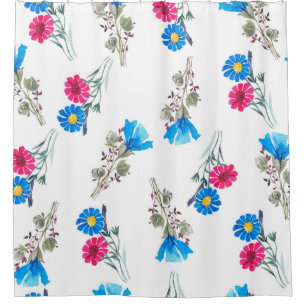Watercolor botanical pattern of bright pink spring shower curtain