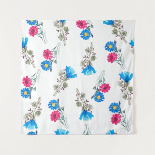 Watercolor botanical pattern of bright pink spring tapestry