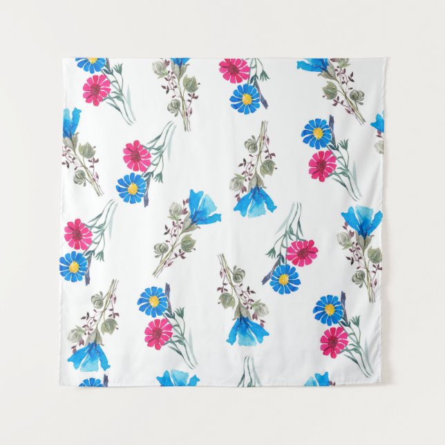 Watercolor botanical pattern of bright pink spring tapestry (Front)