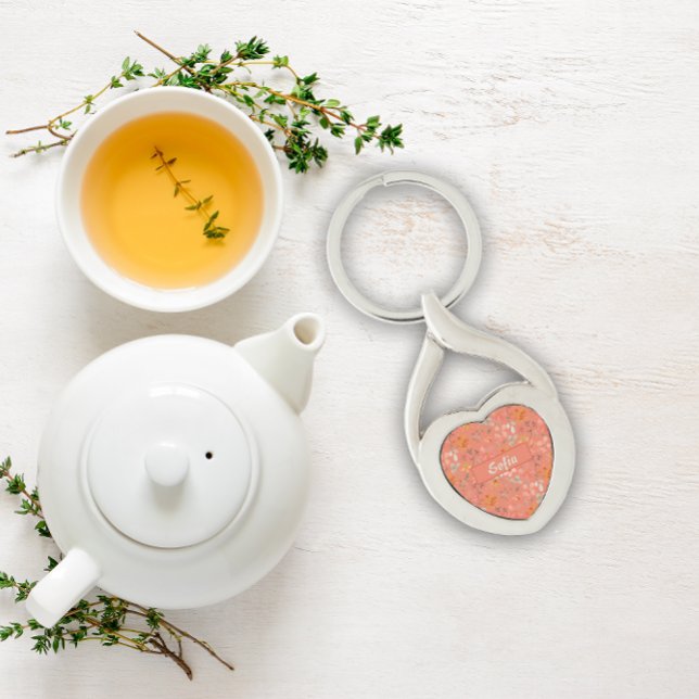 Watercolor botanical pattern orange Metal Keychain (Creator Uploaded)