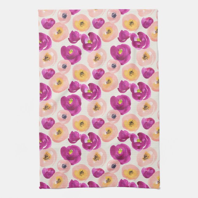 Watercolor Botanical Pattern Tea Towel (Vertical)
