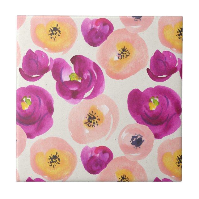 Watercolor Botanical Pattern Tile (Front)