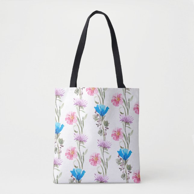 Watercolor botanical pattern tote bag (Front)