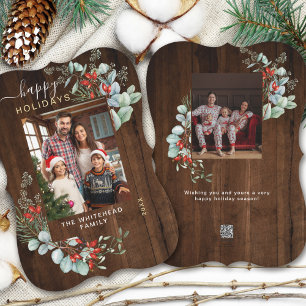 Watercolor Botanical Photo Dark Wood Holiday Card