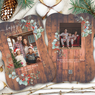 Watercolor Botanical Photo Wood Holiday Card