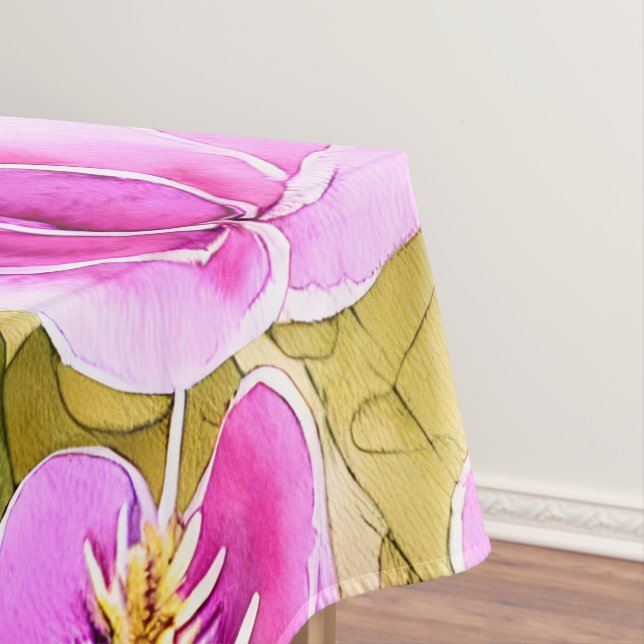 Watercolor Botanical Pink and Gold Flower  Tablecloth (In Situ)