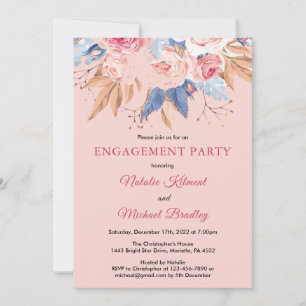 Watercolor Botanical Pink Floral Engagement Party Invitation
