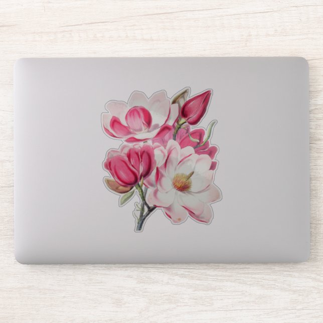 Watercolor Botanical Pink Magnolia Flowers (Computer)