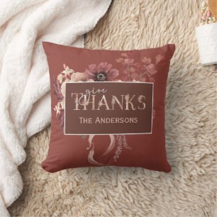 Watercolor Botanical Pumpkins Thanksgiving Cushion