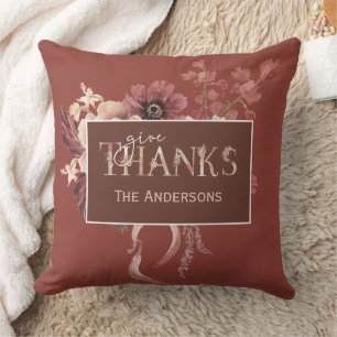 Watercolor Botanical Pumpkins Thanksgiving Cushion