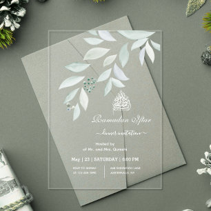 Watercolor Botanical Ramadan Iftar Acrylic Invitations