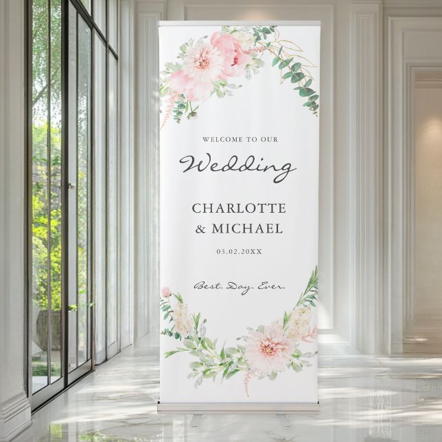 Watercolor Botanical Spring Geometric Wedding  Retractable Banner (Watercolor Botanical Spring Wedding Retractable Banner with your name and date
)