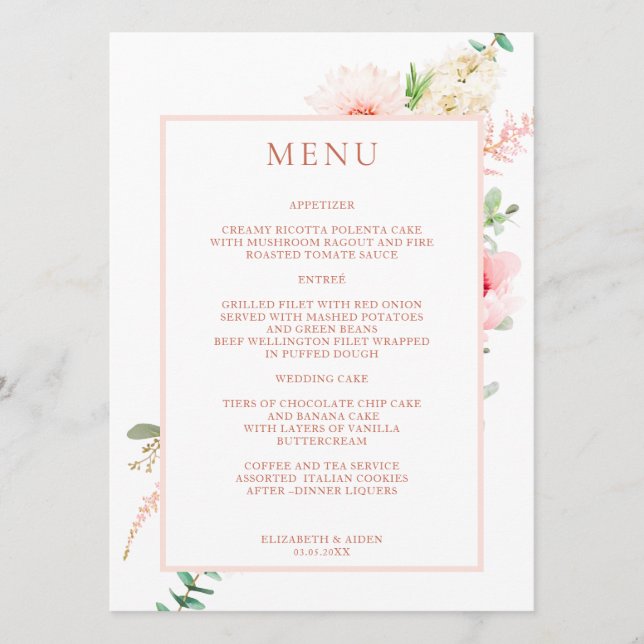 Watercolor Botanical Spring Menu (Front)