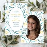 Watercolor Botanical Star Bar Bat Mitzvah Photo Invitation<br><div class="desc">Perfect card to announce a bat mitzvah, bar mitzvah or other Jewish celebration! Hand made watercolor art for you on the front and photo on back side! FULLY CUSTOMIZABLE! Click on “Personalise” above to edit the text and add your own photo. Click "edit using design tool" to adjust the fonts,...</div>