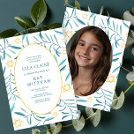 Watercolor Botanical Star Bar Bat Mitzvah Photo Invitation<br><div class="desc">Perfect card to announce a bat mitzvah, bar mitzvah or other Jewish celebration! Hand made watercolor art for you on the front and photo on back side! FULLY CUSTOMIZABLE! Click on “Personalise” above to edit the text and add your own photo. Click "edit using design tool" to adjust the fonts,...</div>