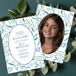 Watercolor Botanical Star Bar Bat Mitzvah Photo Invitation<br><div class="desc">Perfect card to announce a bat mitzvah, bar mitzvah or other Jewish celebration! Hand made watercolor art for you on the front and photo on back side! FULLY CUSTOMIZABLE! Click on “Personalise” above to edit the text and add your own photo. Click "edit using design tool" to adjust the fonts,...</div>