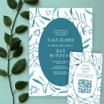 Watercolor Botanical Star David Bar Bat Mitzvah QR Enclosure Card<br><div class="desc">Perfect enclosure card to announce a bat mitzvah, bar mitzvah or other Jewish celebration! Hand made watercolor art for you on the front and back side! FULLY CUSTOMIZABLE! Click on “Personalise” above to edit the text and add your link to the QR code. Click "edit using design tool" to adjust...</div>