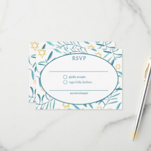 Watercolor Botanical Star David Bar Bat Mitzvah RSVP Card