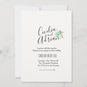 Watercolor Botanical  Teal Wedding Invitation