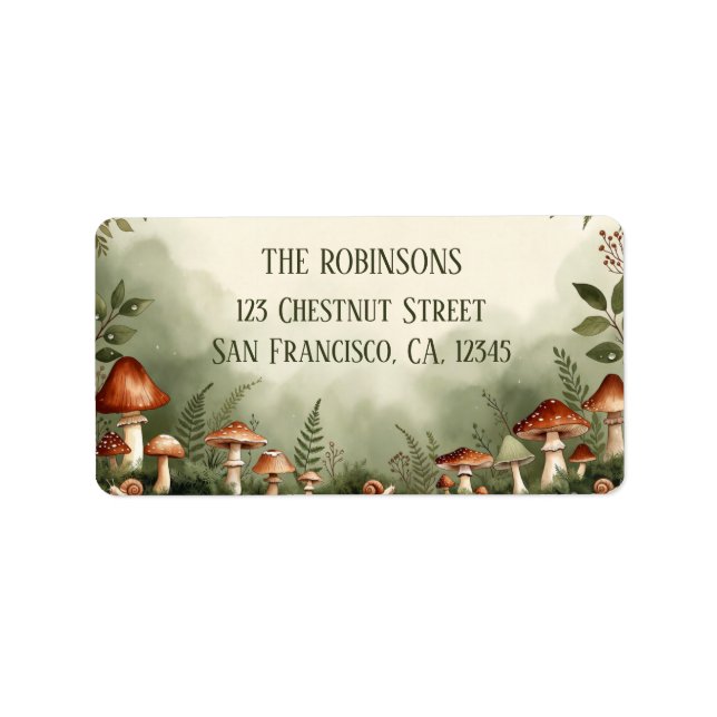 Watercolor Botanical Toadstool Mailing Stickers (Front)