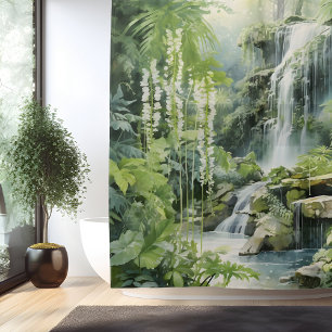 Watercolor Botanical Waterfall Oasis Shower Curtain
