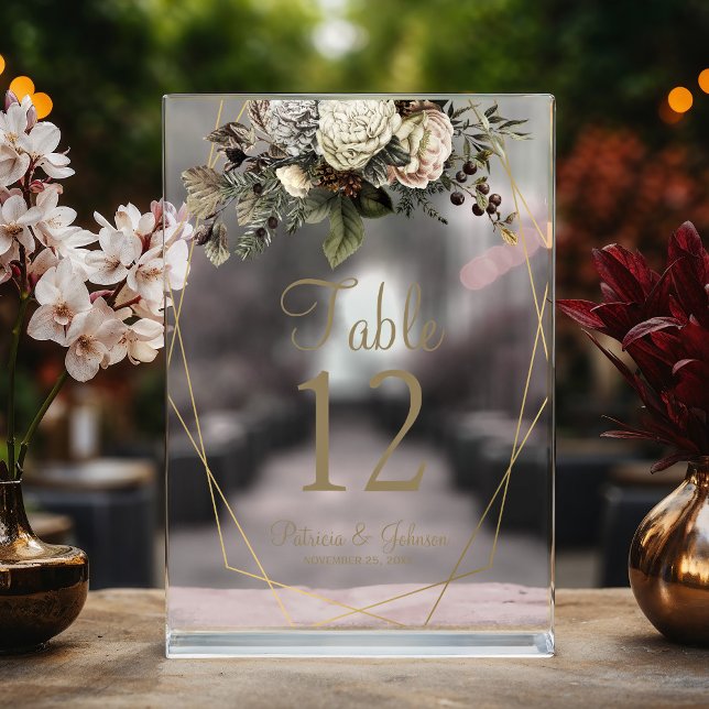 Watercolor botanical wedding acrylic table number (Creator Uploaded)