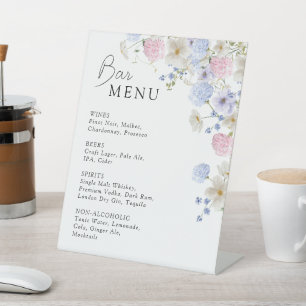Watercolor Botanical Wedding Bar Menu Pedestal Sign