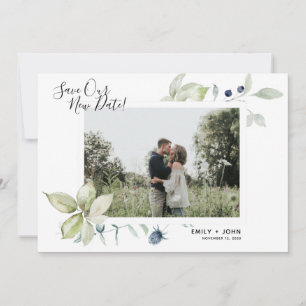 Watercolor Botanical Wedding Date Change Photo Announcement