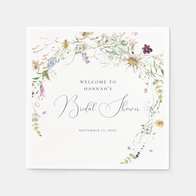 Watercolor Botanical Wildflower Bridal Shower Napkin (Front)