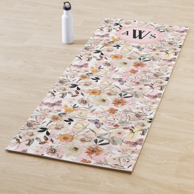 Watercolor Botanical Wildflower Butterfly Initials Yoga Mat (In Situ)