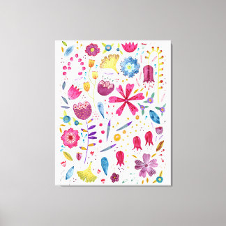 Watercolor Botanical Wildflower Hedgerow Painting Canvas Print