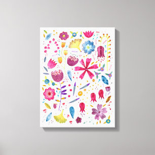 Watercolor Botanical Wildflower Hedgerow Painting Canvas Print