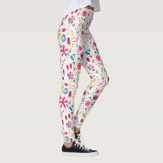 Watercolor Botanical Wildflower Hedgerow Painting Leggings