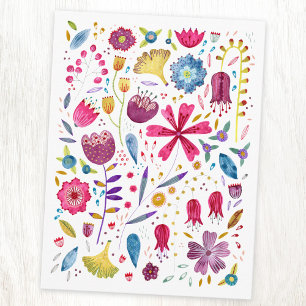 Watercolor Botanical Wildflower Hedgerow Painting Postcard