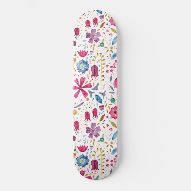 Watercolor Botanical Wildflower Hedgerow Painting Skateboard (Front)