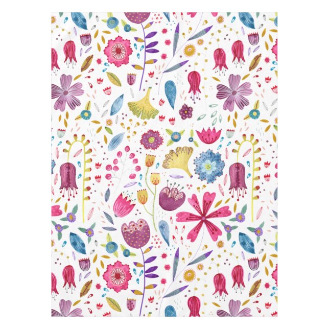 Watercolor Botanical Wildflower Hedgerow Painting Tablecloth (Front)