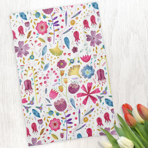 Watercolor Botanical Wildflower Hedgerow Painting Tea Towel